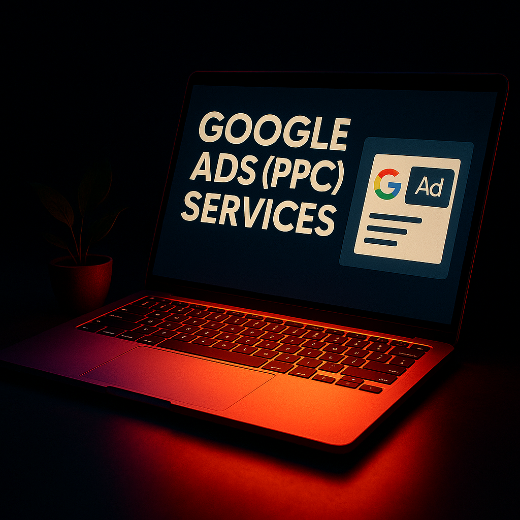 A laptop with the words google ads ( ppc ) services on the screen