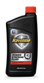Black Havoline power steering fluid bottle with a red cap.