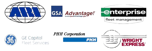 Logos of fleet management companies including ARI, GSA Advantage, Enterprise, GE Capital, PHH, and Wright Express.