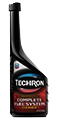Bottle of Techron fuel system cleaner. Black bottle with red and blue label.