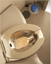 A close up of a toilet with a bottle in it