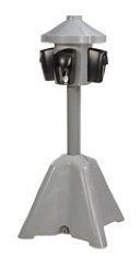 A gray electrical outlet on a white background.