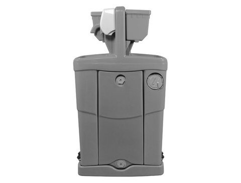 A portable sink with a toilet attached to it on a white background.