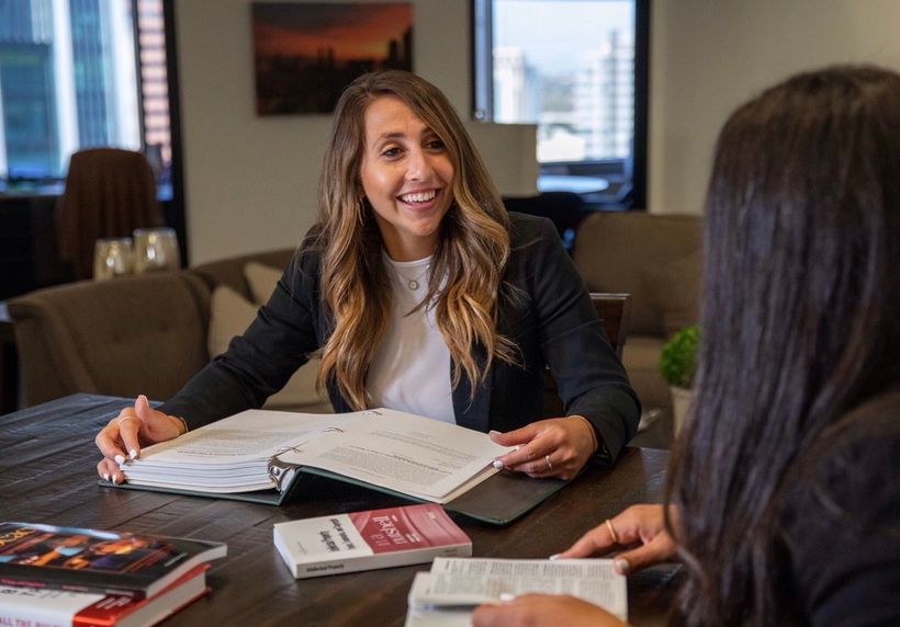 Brittany Cohen with happy client – San Diego estate planning and probate attorney
