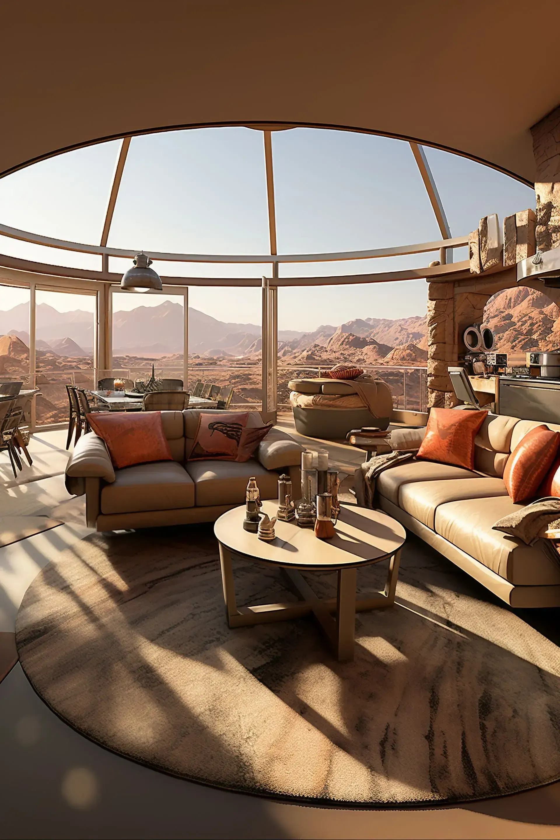 Desert view glasshouse lounge