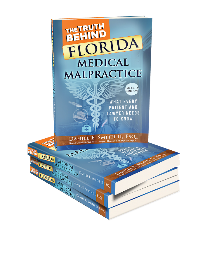 A stack of books titled the truth behind florida medical malpractice.