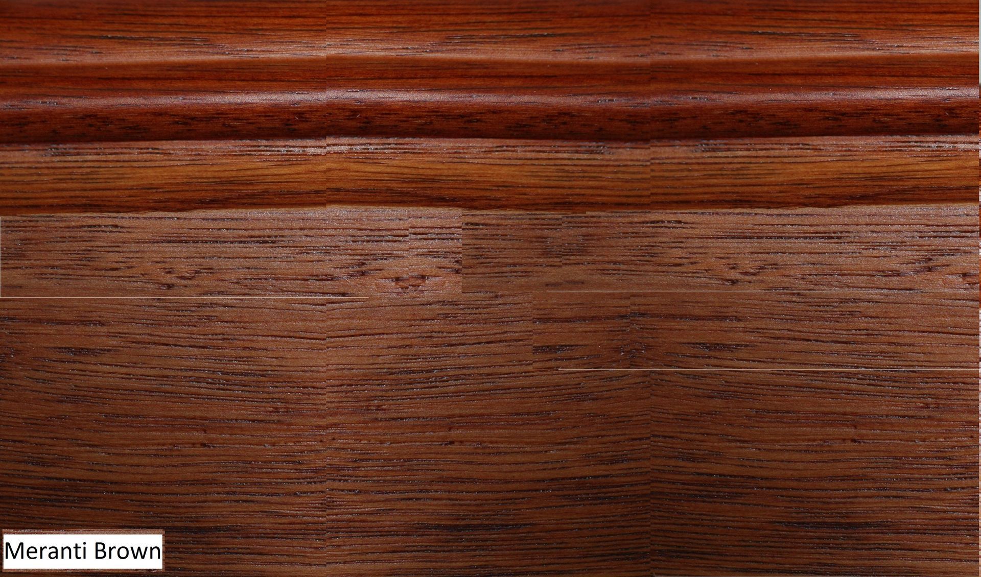 A close up of a piece of wood with a label that says meranti brown