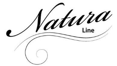 A black and white logo for natura line on a white background.