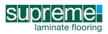 The logo for supreme laminate flooring is green and white.