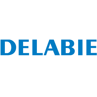 Un logo Delabie bleu sur fond blanc