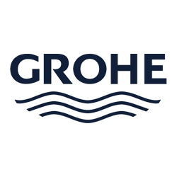 Un logo pour grohe avec des vagues sur fond blanc.