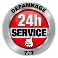 Un bouton de service 24h/24 avec une main qui lève le pouce