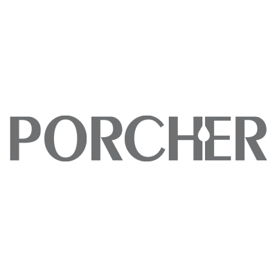 Un logo noir et blanc pour porcher sur fond blanc.