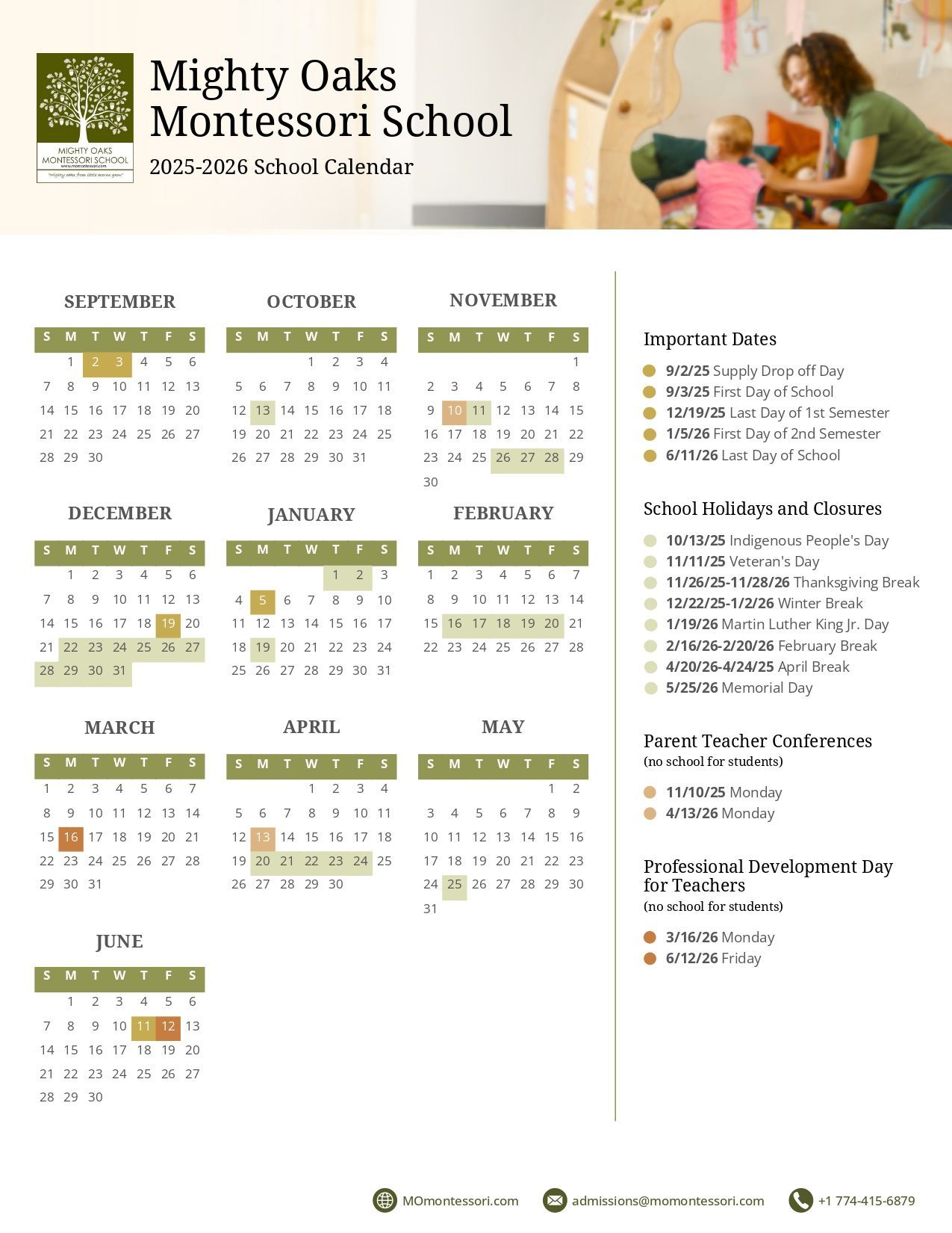 2024-2025 School year calendar