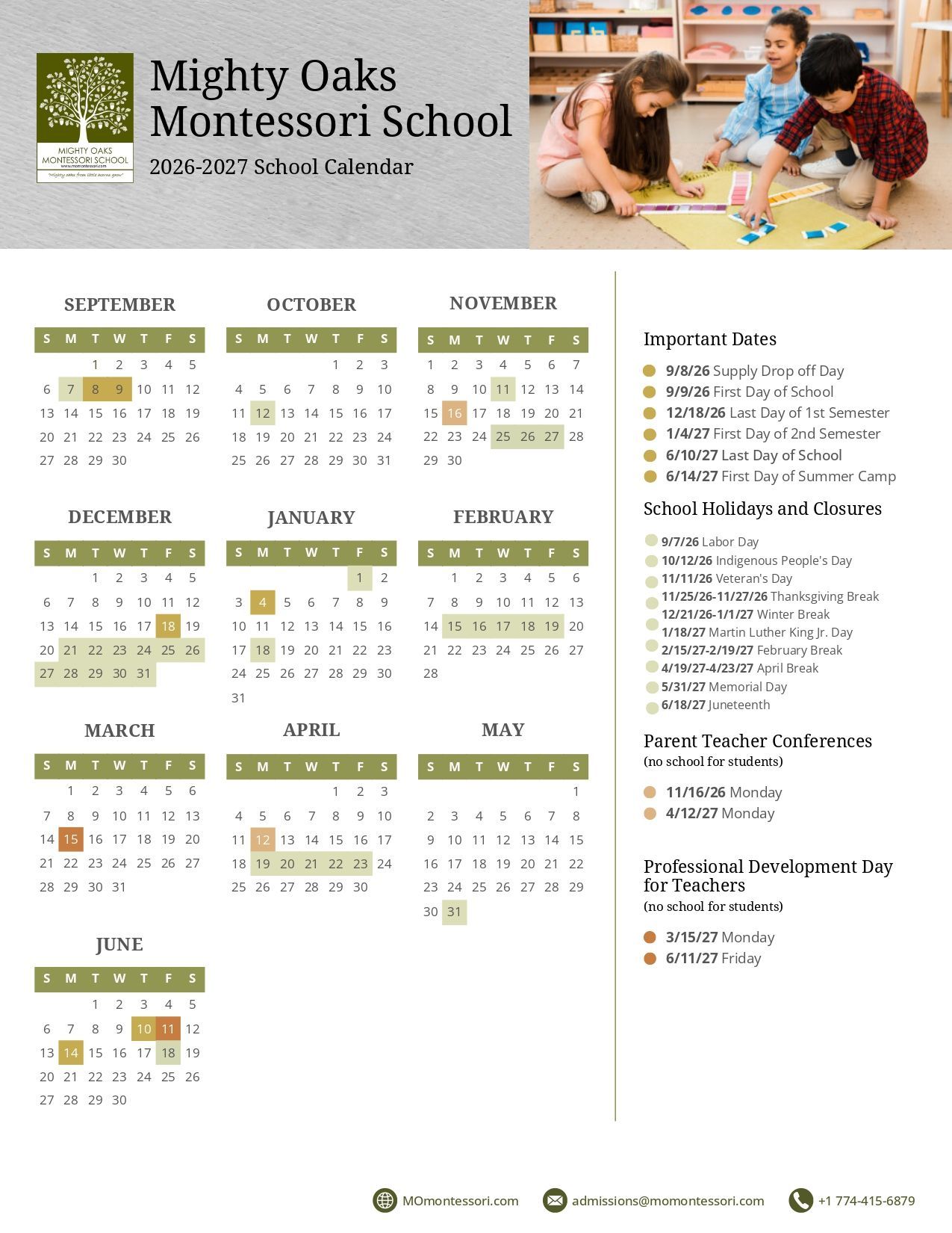 2026-2027 School year calendar