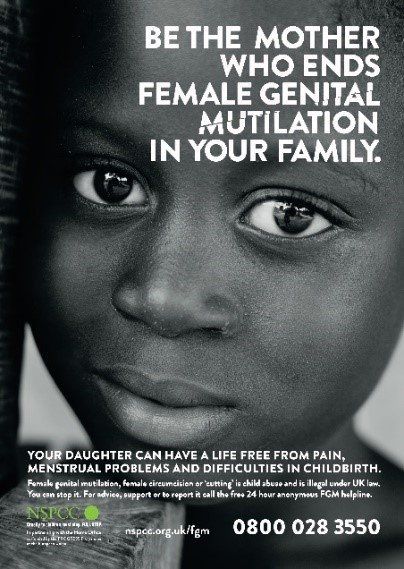 poster of young girl advertising against female genital mutilation