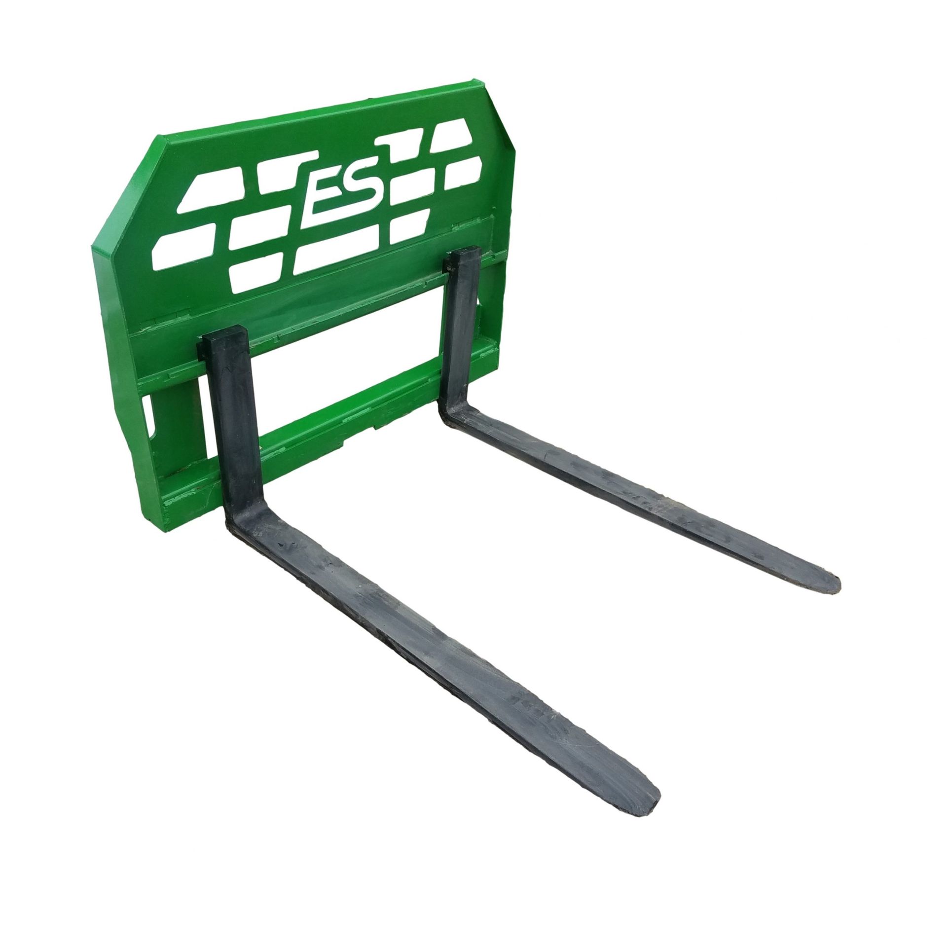 A pair of forks attached to a green frame on a white background.