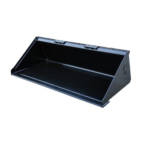 A black bucket is sitting on a white surface.