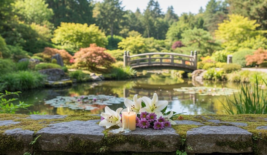Memorial flowers and a candle display for Willowick, OH funeral home and cremations