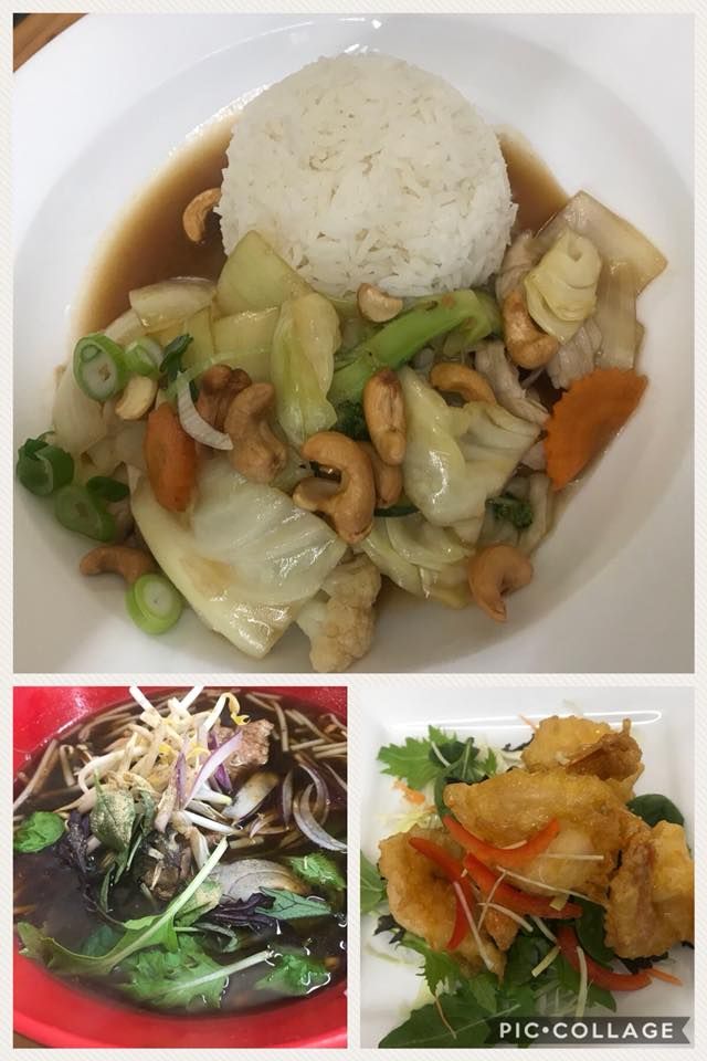 A collage of three pictures of different types of food.