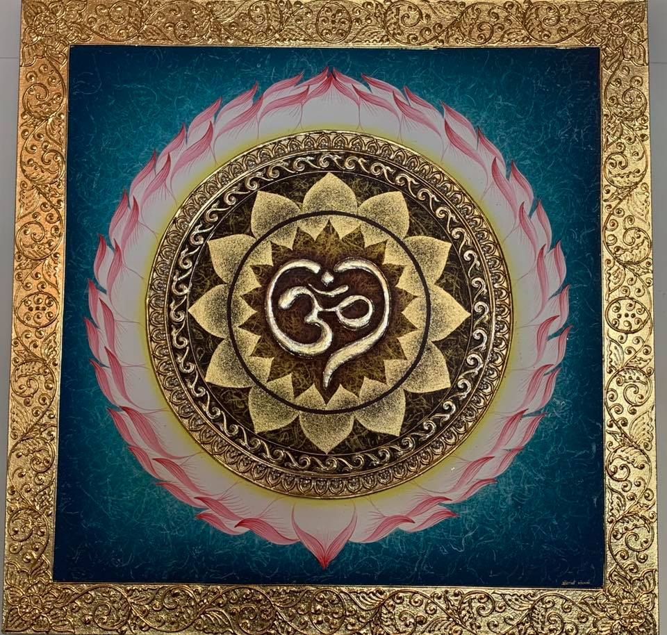 A painting of a lotus flower with the om symbol in the center