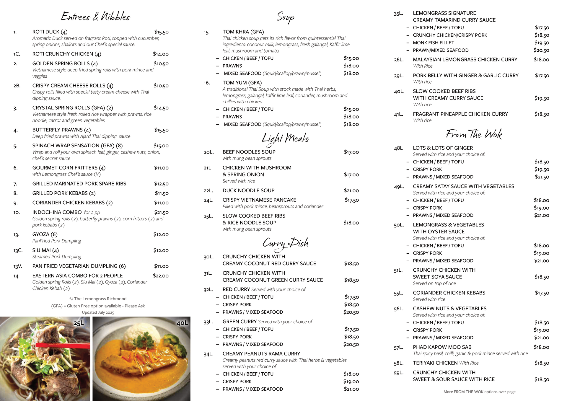 A menu for a restaurant with a picture of a plate of food on it.