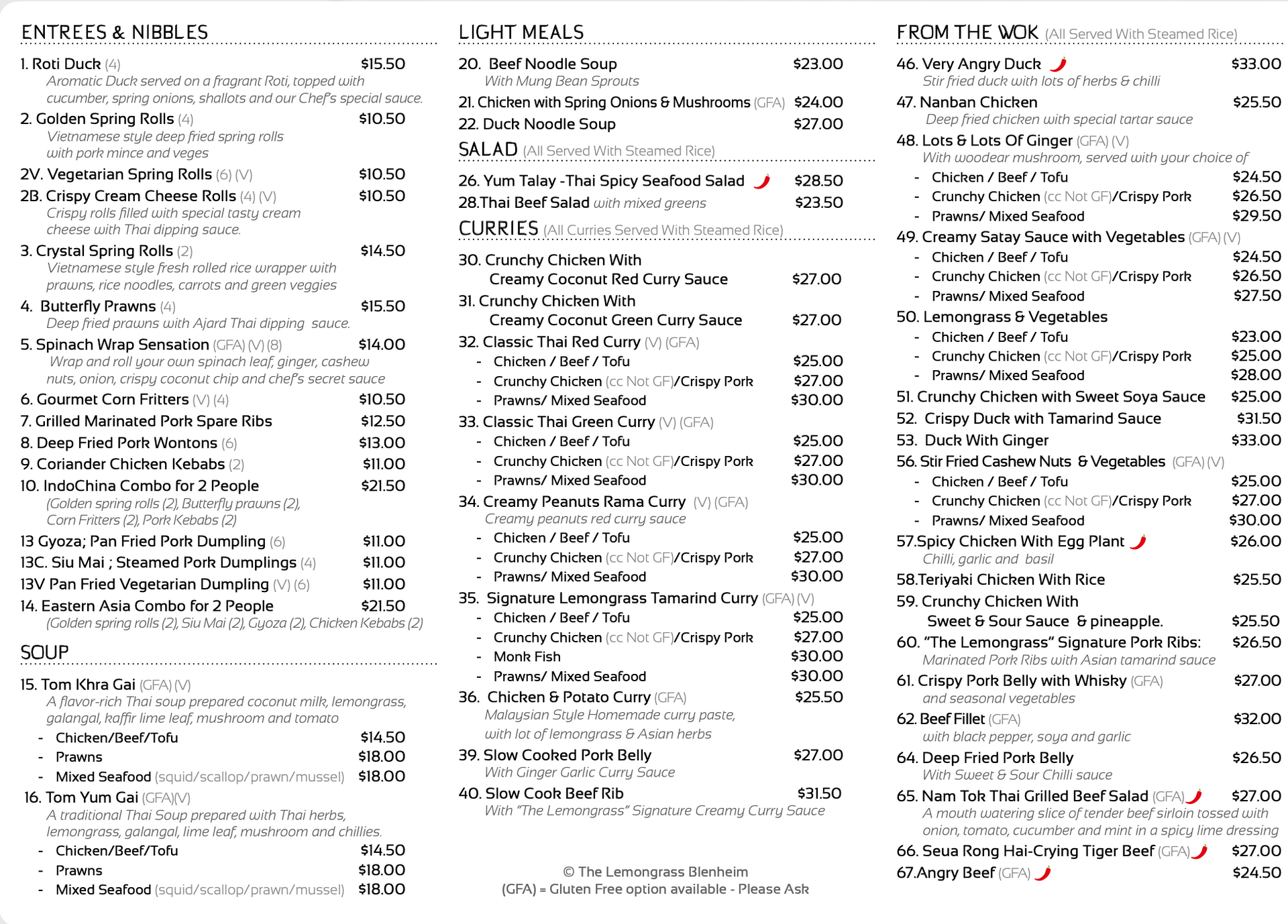 A menu for a restaurant with a lot of items on it.