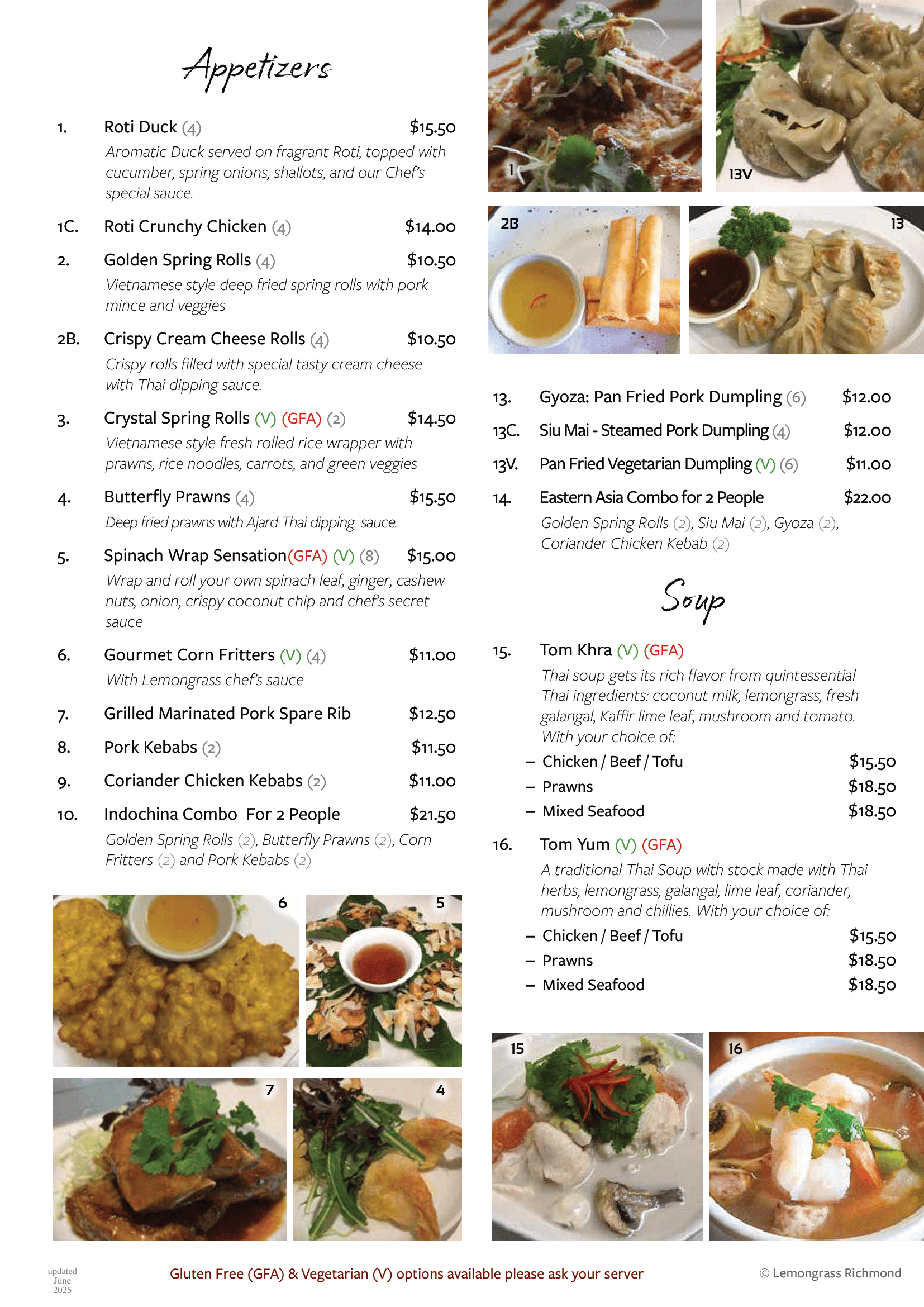 A menu for a restaurant with a variety of food on it.