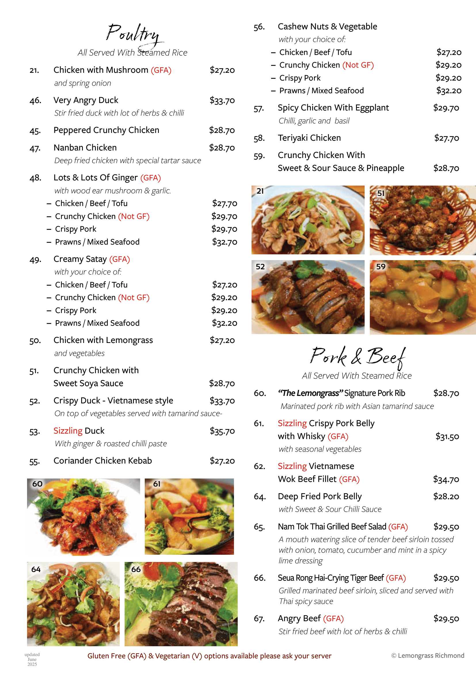 A menu for a restaurant with a variety of food on it.