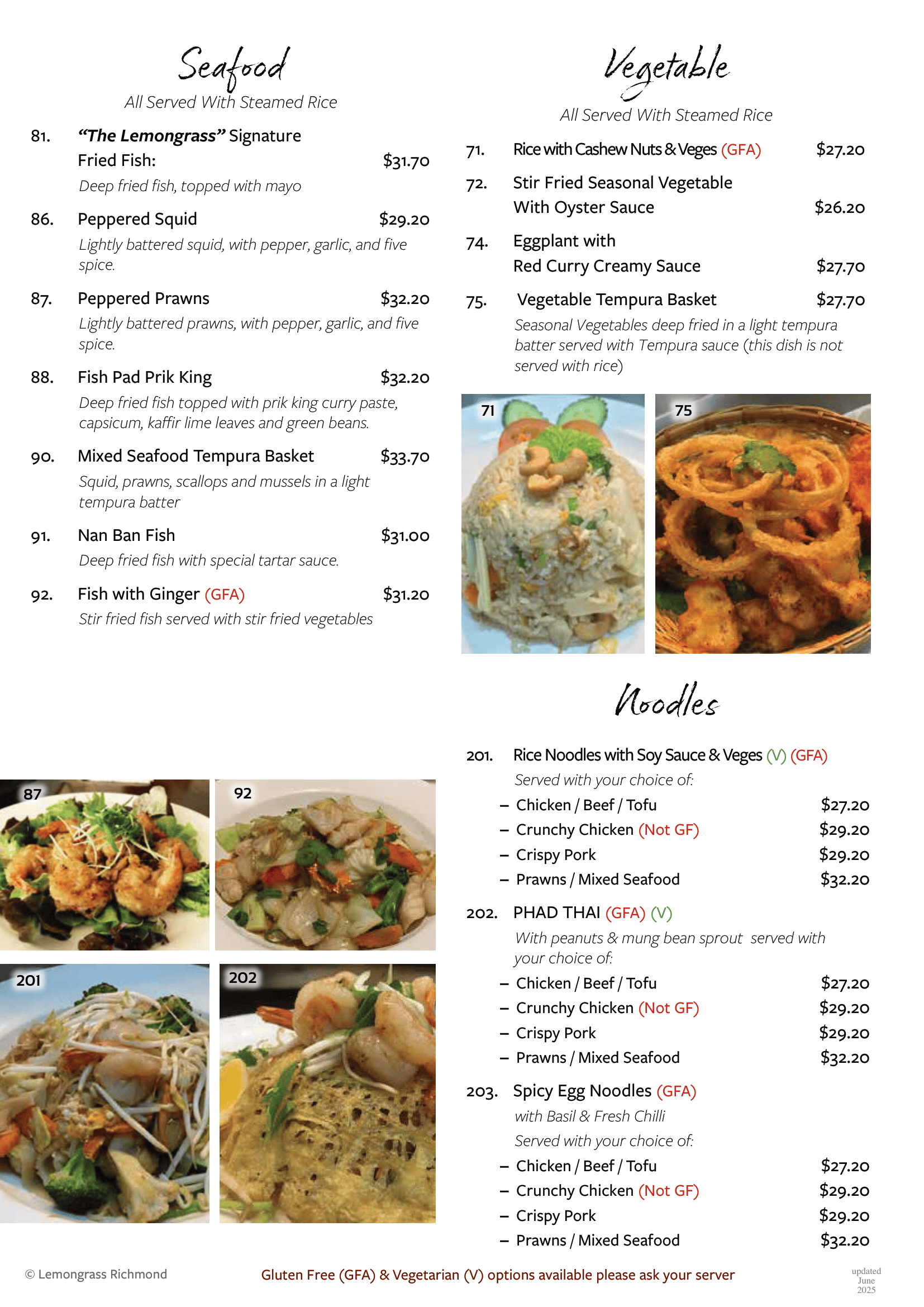 A menu for a restaurant with a variety of food on it.