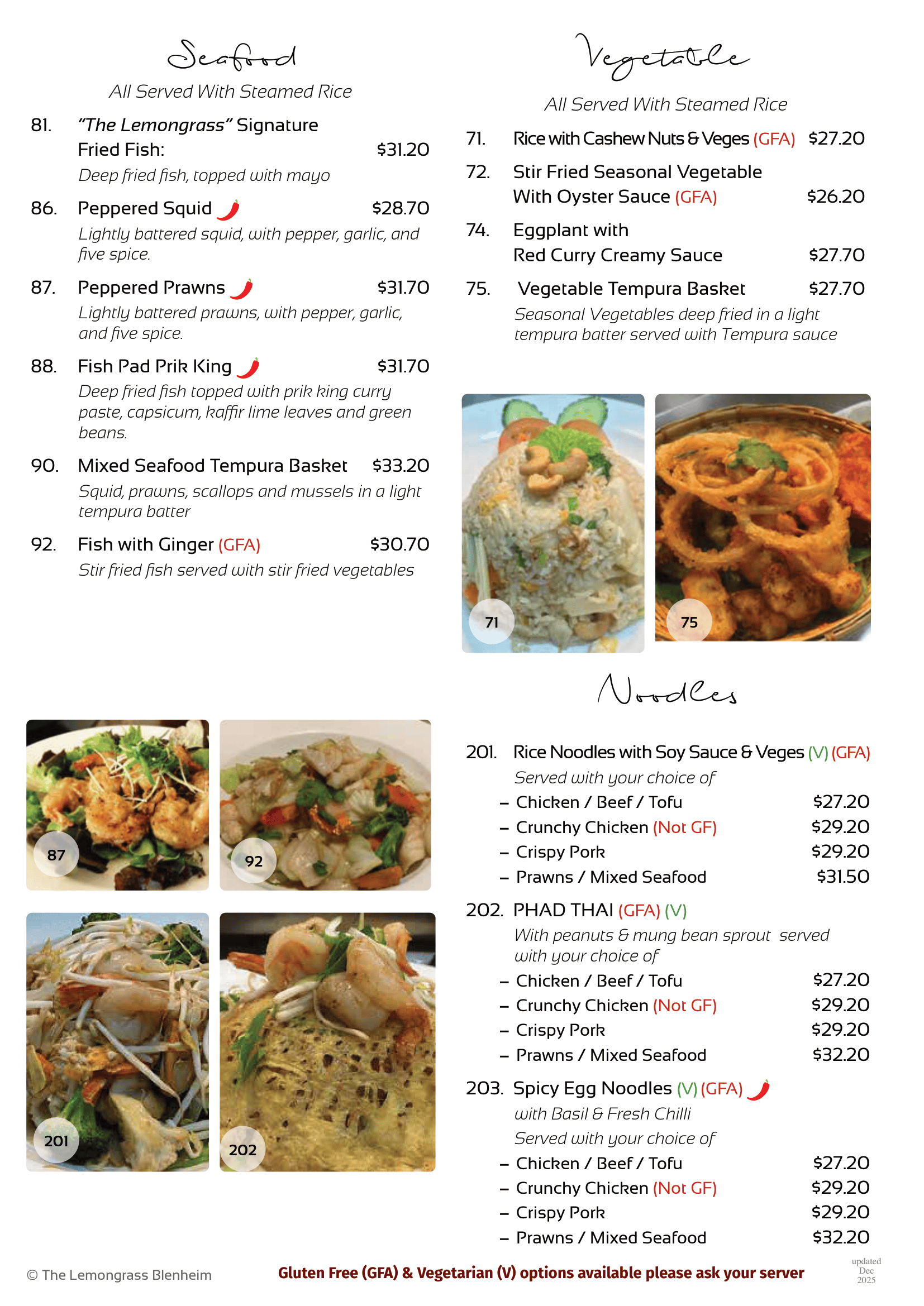 A menu for a restaurant with pictures of food on it.