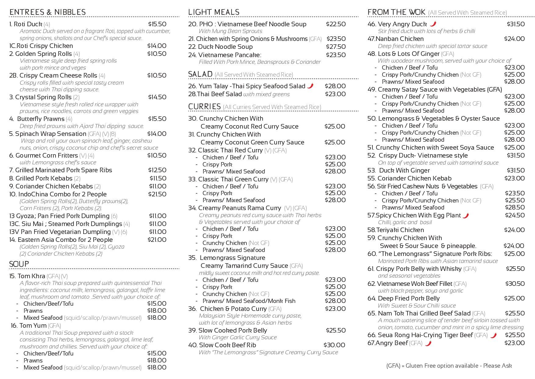 A menu for a restaurant with a lot of items on it.