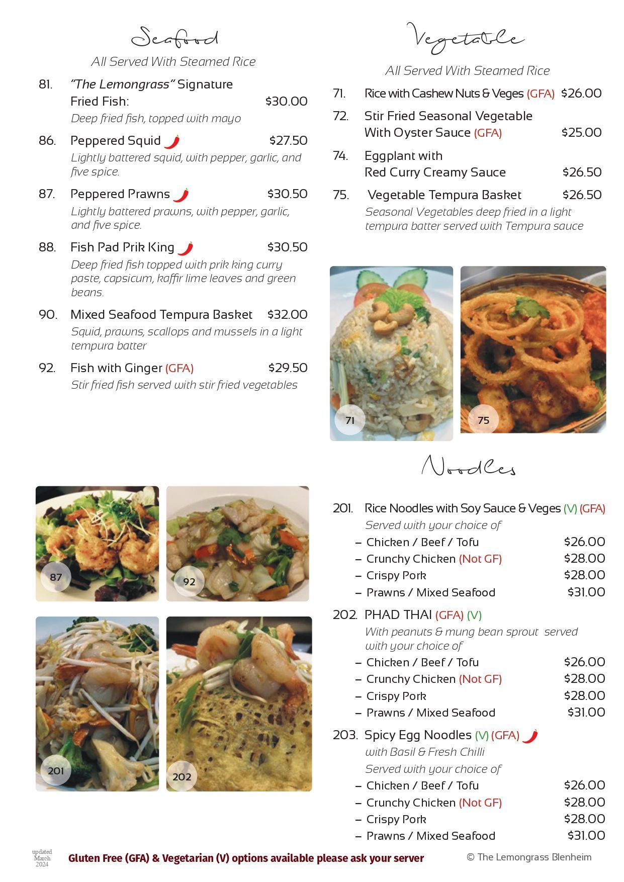 A menu for a restaurant with a variety of food on it.