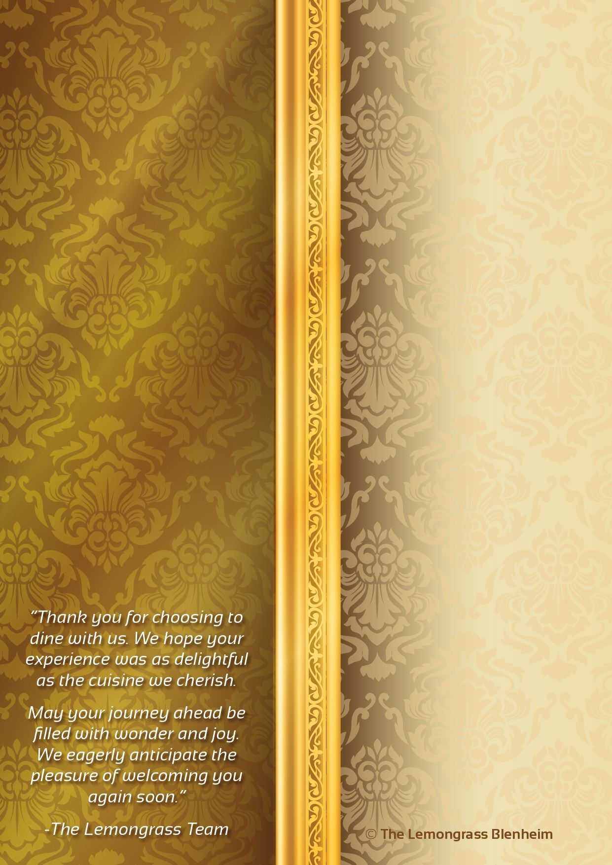 A gold frame with a damask pattern on a gold background.