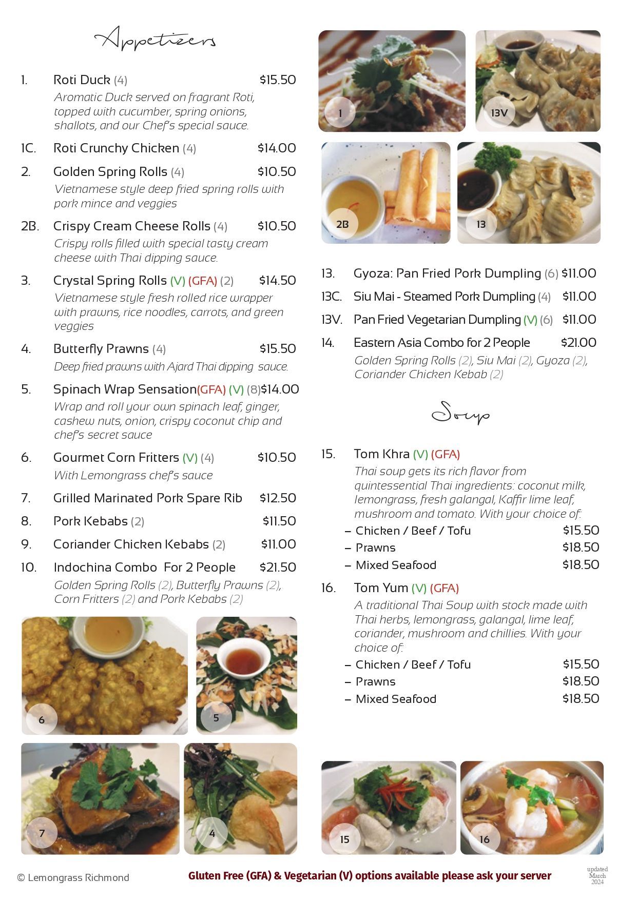 A menu for a restaurant with a variety of food on it.