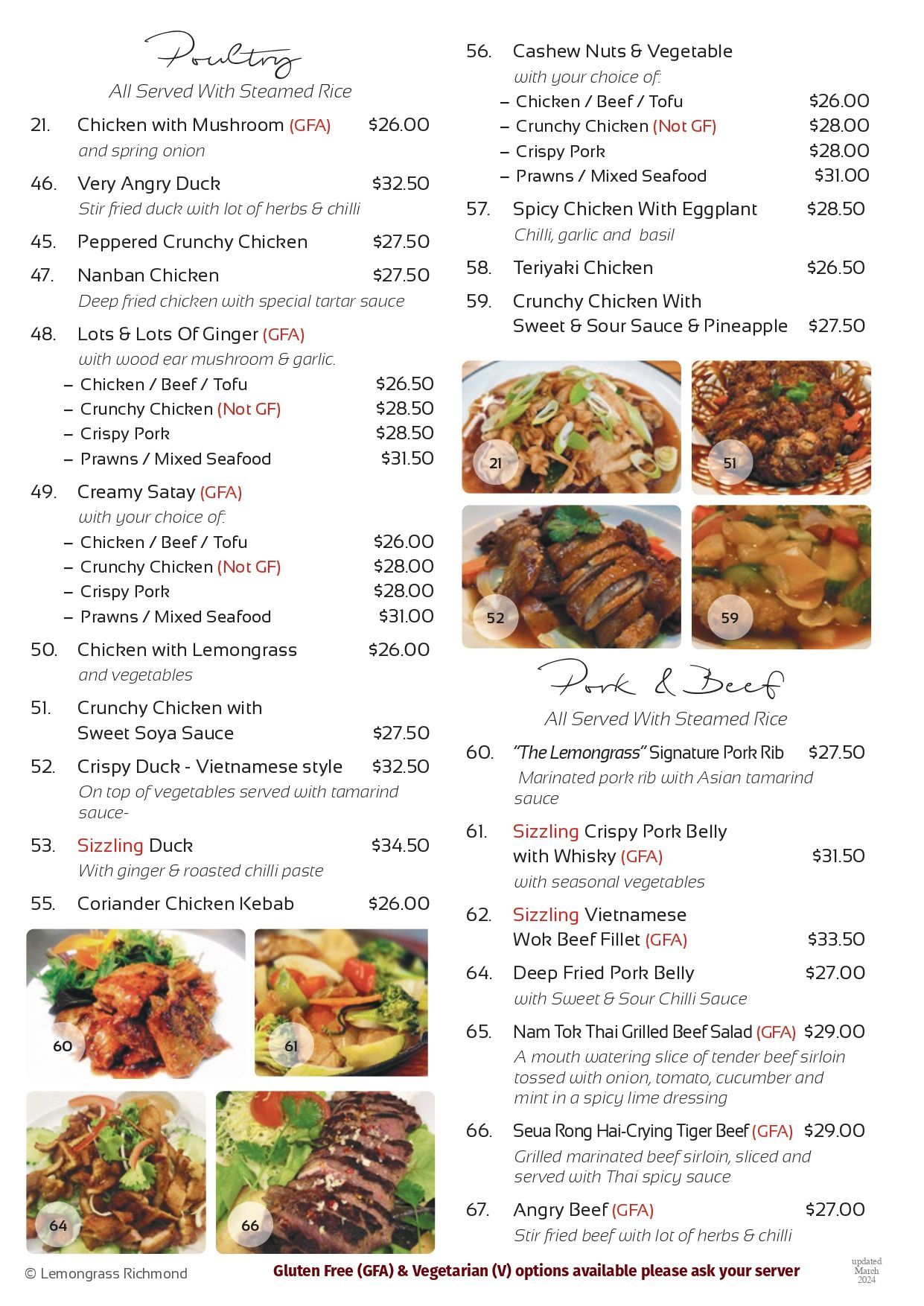 A menu for a restaurant with a variety of food on it.