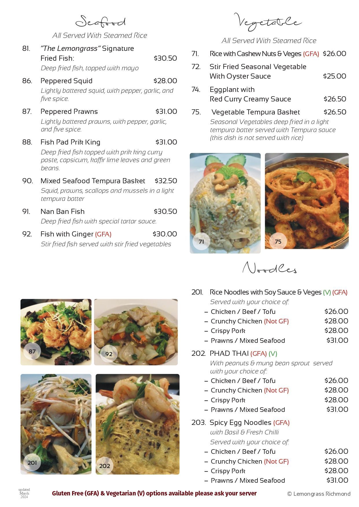 A menu for a restaurant with a variety of food on it.