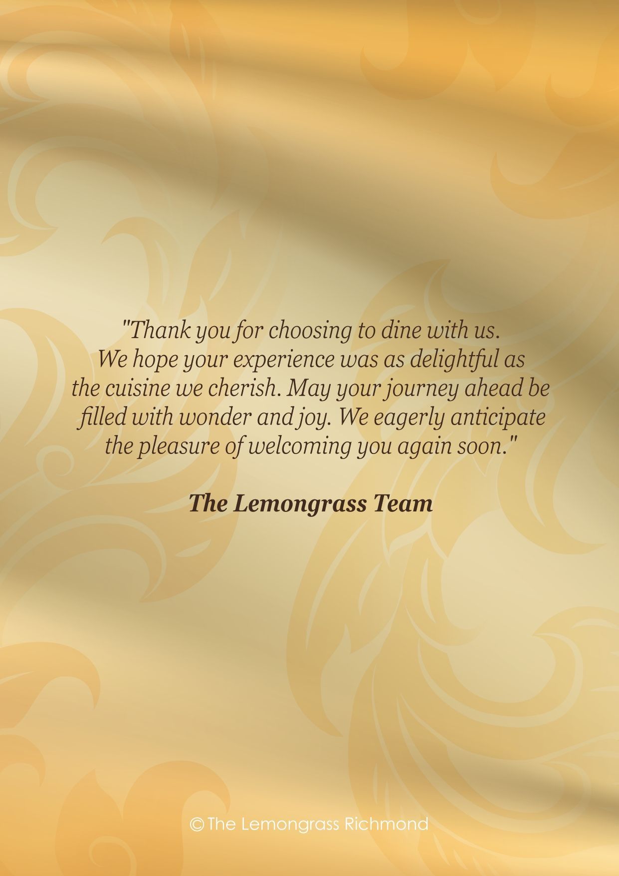 A thank you card with a quote from the lemongrass team