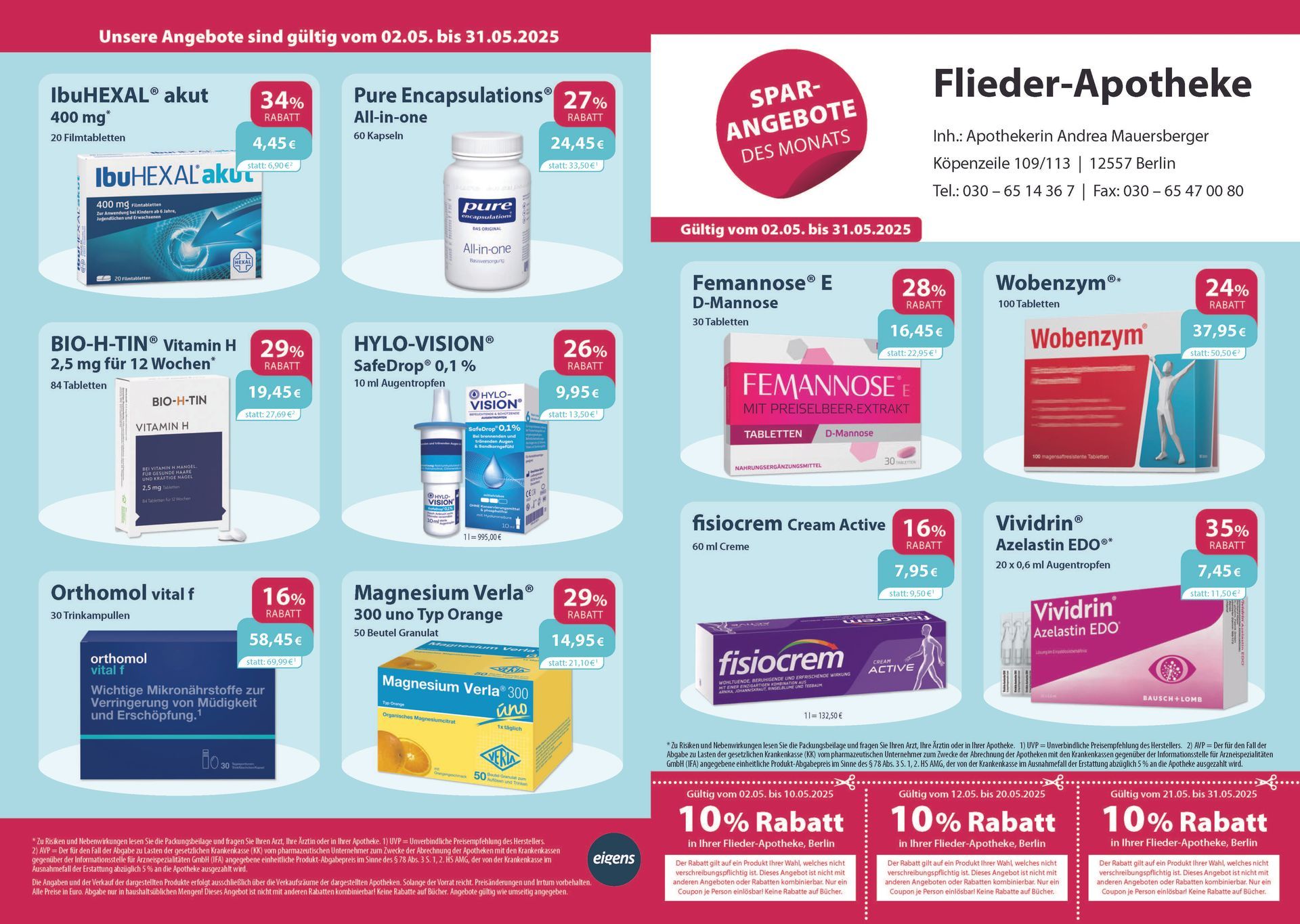 Ein Flyer der Fleeder-Apotheke zeigt eine Produktvielfalt