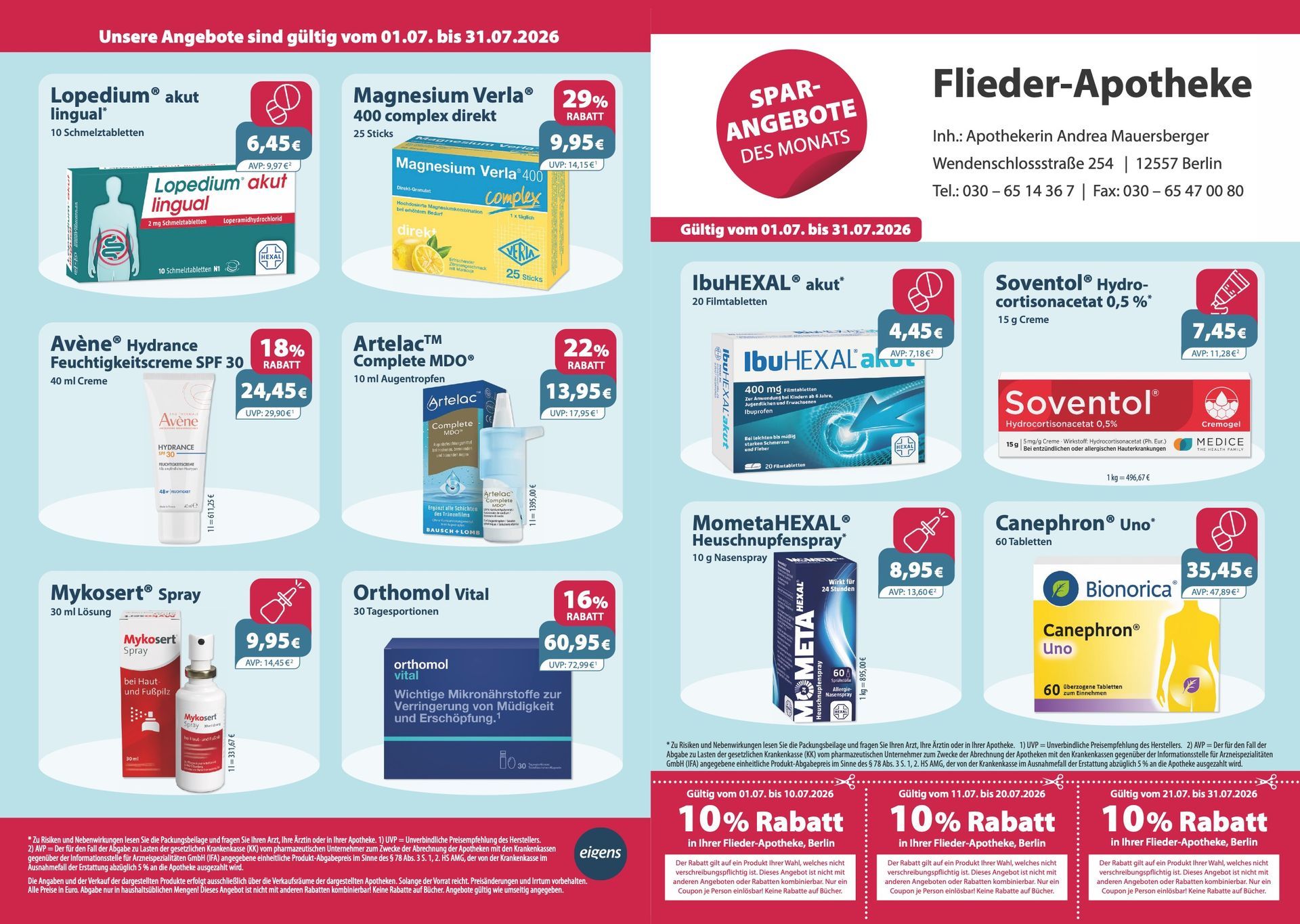 Eine Apothekenwerbung mit Produktbildern und Rabattinformationen.