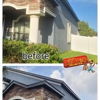 Comparison of a house's exterior before and after painting; changes include color and trim.