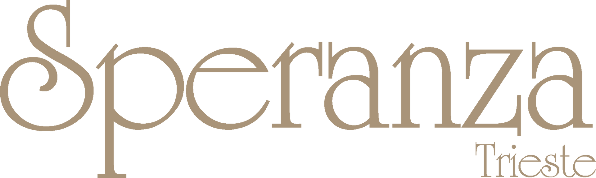 "Speranza Trieste" in un elegante carattere serif beige. La parola "Trieste" &egrave; sotto "Speranza".