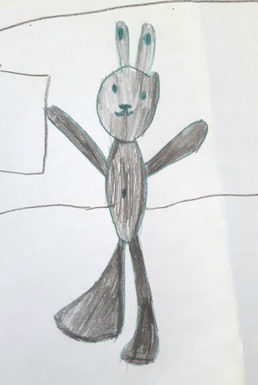 Kindertekening waar een sieraad van gemaakt is.