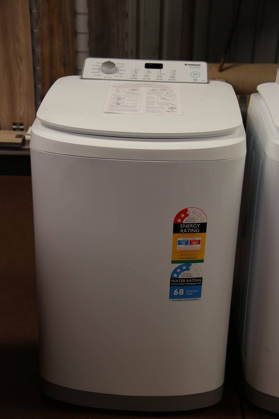 White Top-load Washing Machine With Energy Efficiency Sticker — Enterprise Electrics NT Pty Ltd in Tennant Creek, NT
