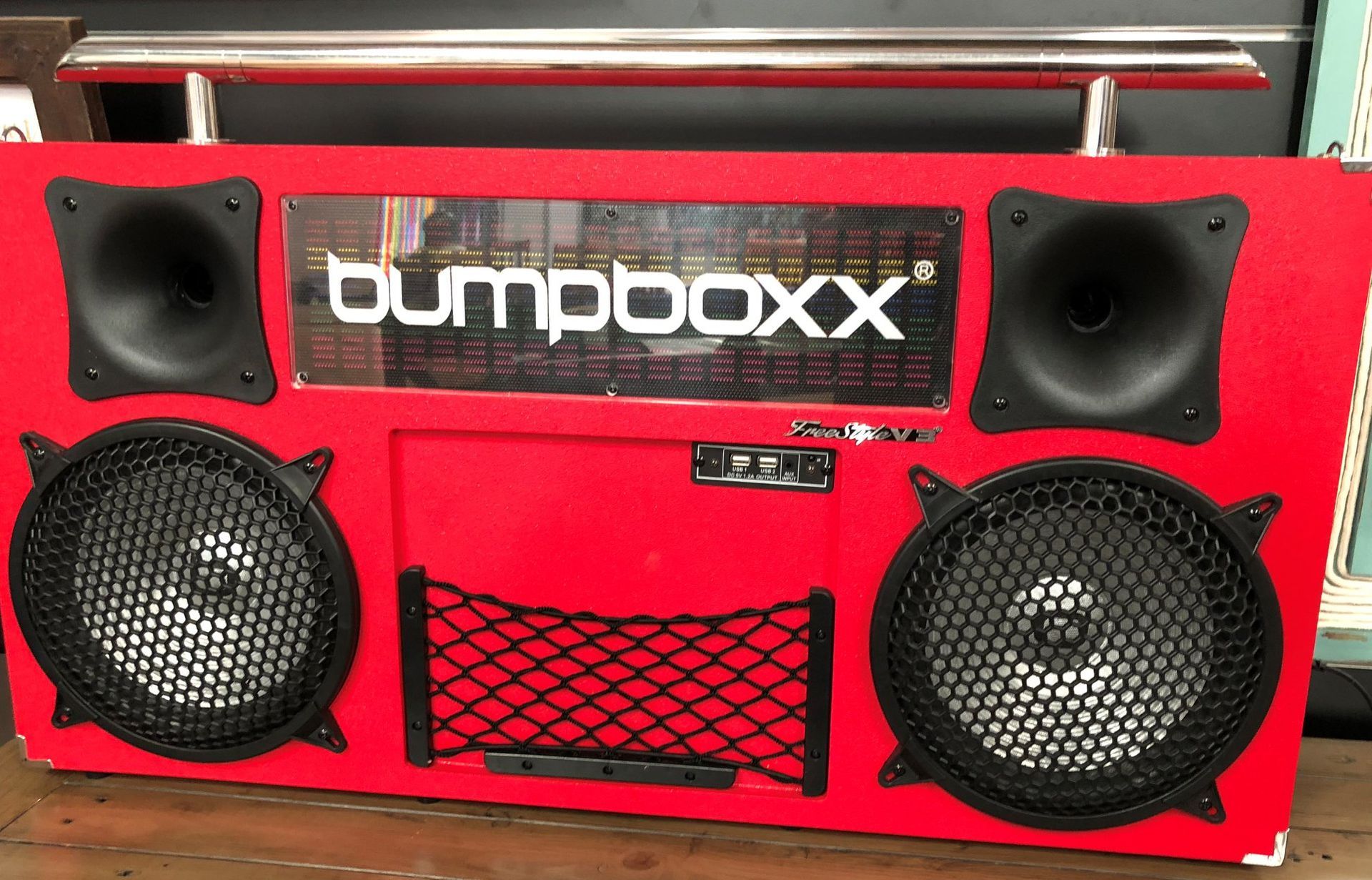 Red Bumpboxx Boombox With Black Speakers — Enterprise Electrics NT Pty Ltd in Tennant Creek, NT