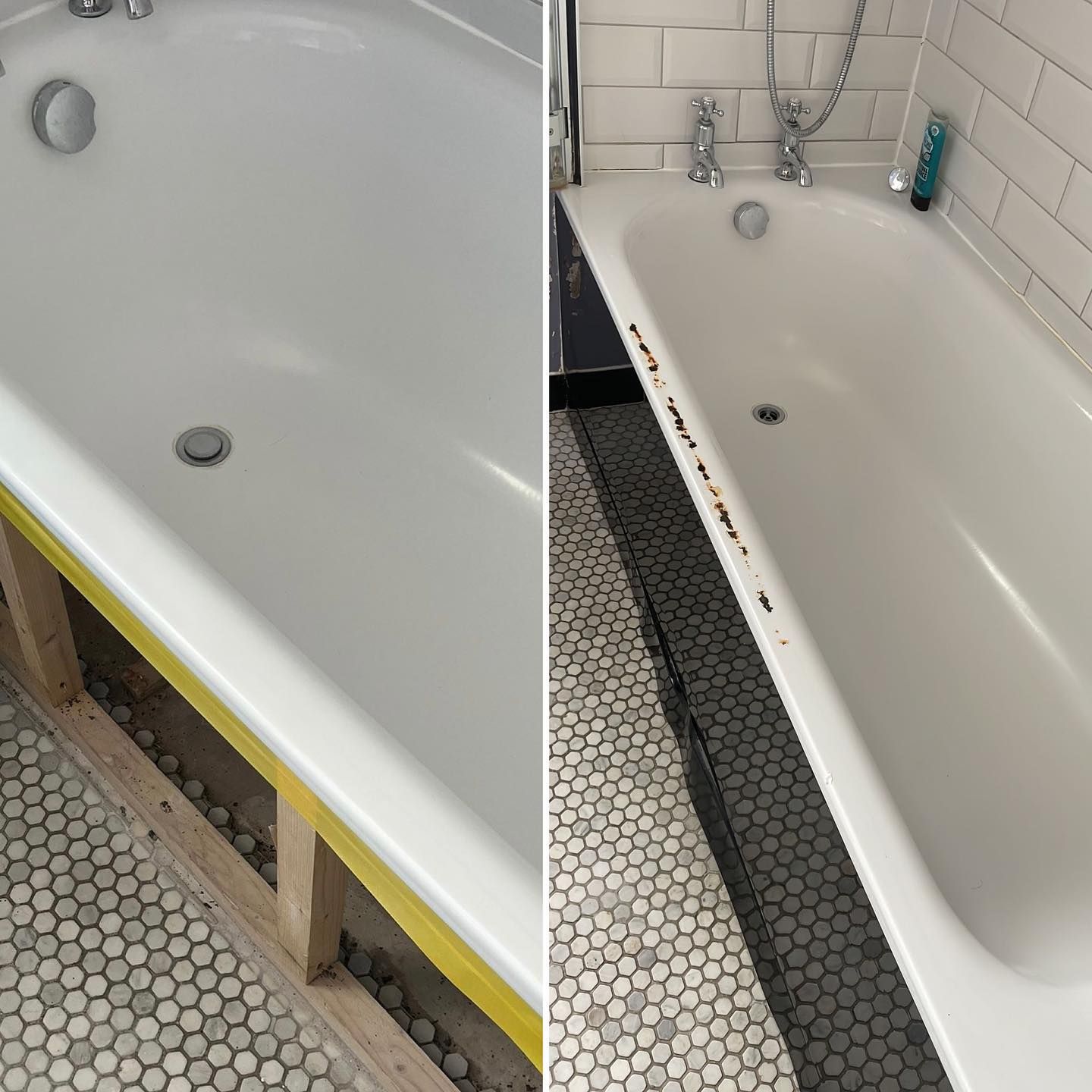 A before and after photo of a bathtub in a bathroom