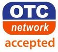The otc network accepted logo is blue and orange.