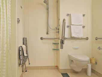 assistance rails in accessible bathroom