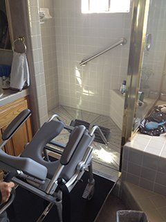handicapped accessible shower with wheelchair bathroom access