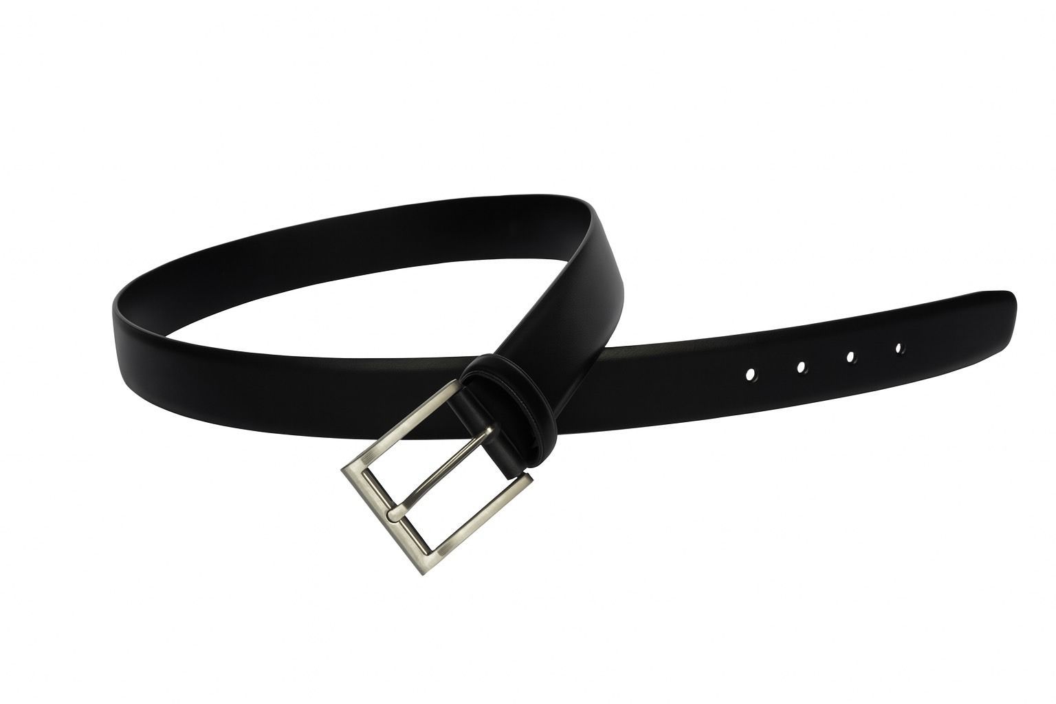 Cinturón de piel negro con hebilla plateada.